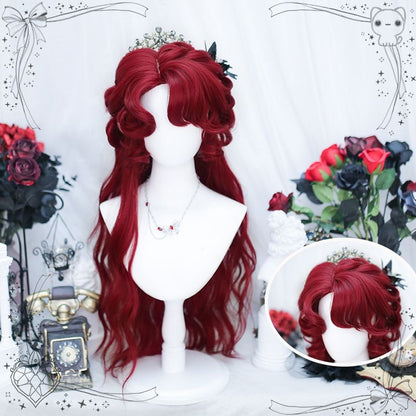 XIYUE synthetic wigs red wig long curly hair curly bangs ponytail extensions dirty braid Halloween Christmas gift