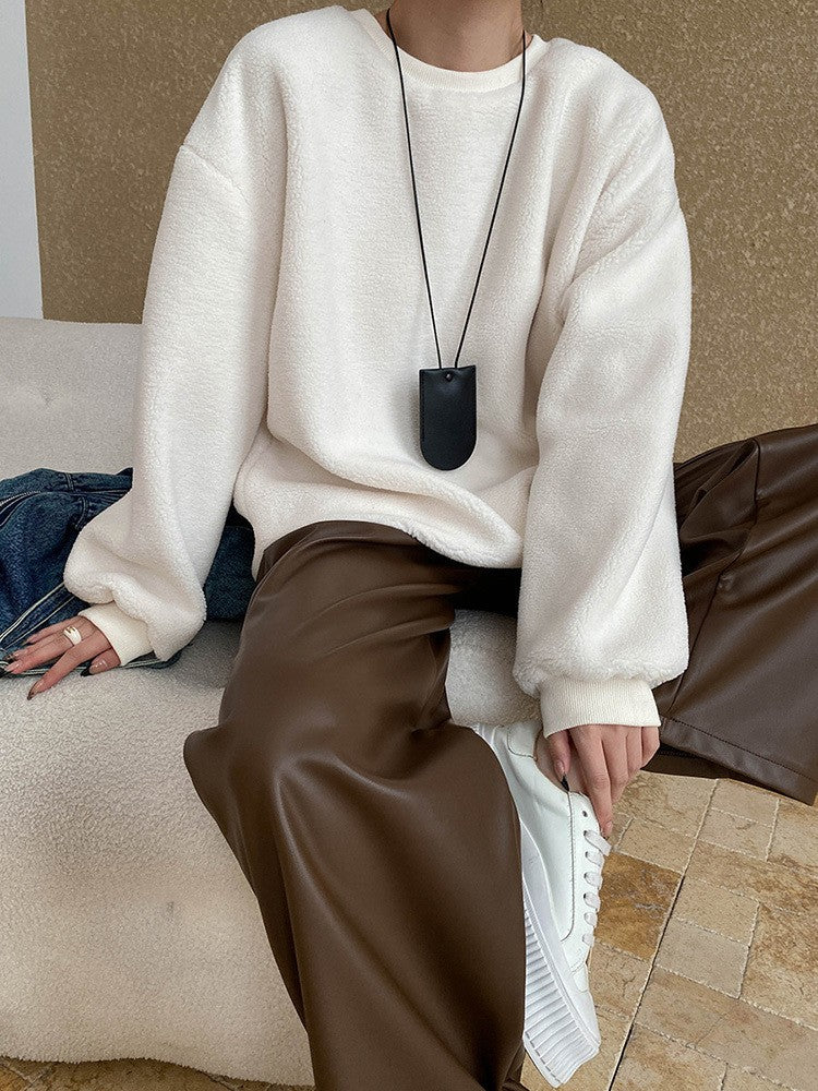 High Elastic Waist Coffee Pu Leather Long Wide Leg Pants New Trousers Women Fashion Tide Spring Autumn