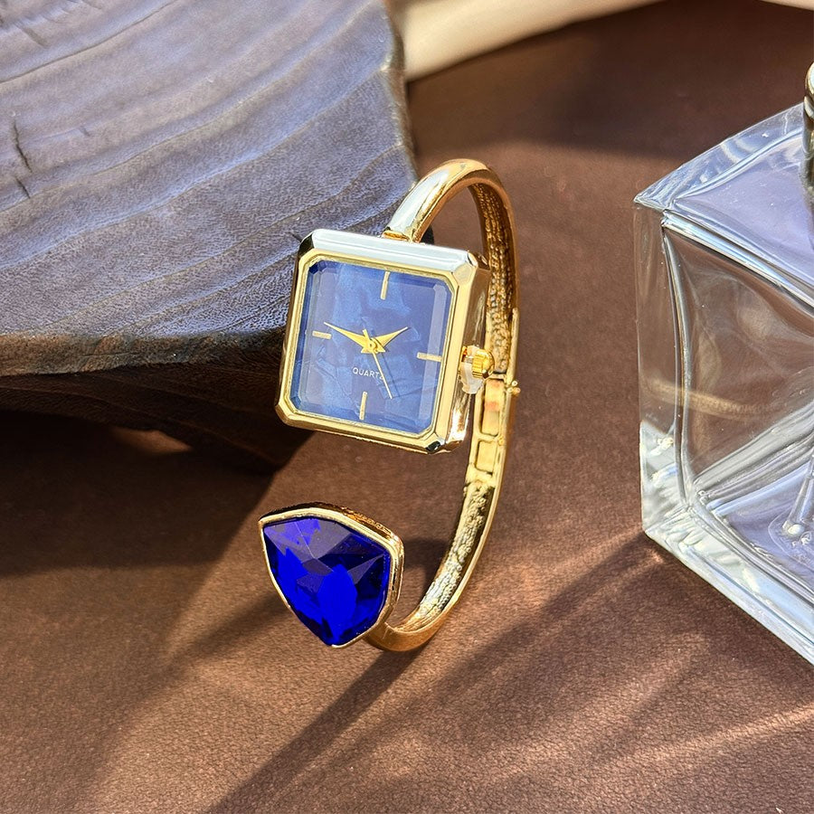 New Ladies Open Bracelet Watch Assorted Shaped Diamond Color Gemstone High-End Quartz Wristwatch Lazy Person's Stylish Timepiece