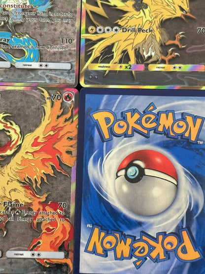 Potdemiel Pokémon Cards 3 peças Holográficas Raras PTCG Cards Lendários Articuno Zapdos Moltres Full Art Pokémon Estampas Ilustradas de Presente