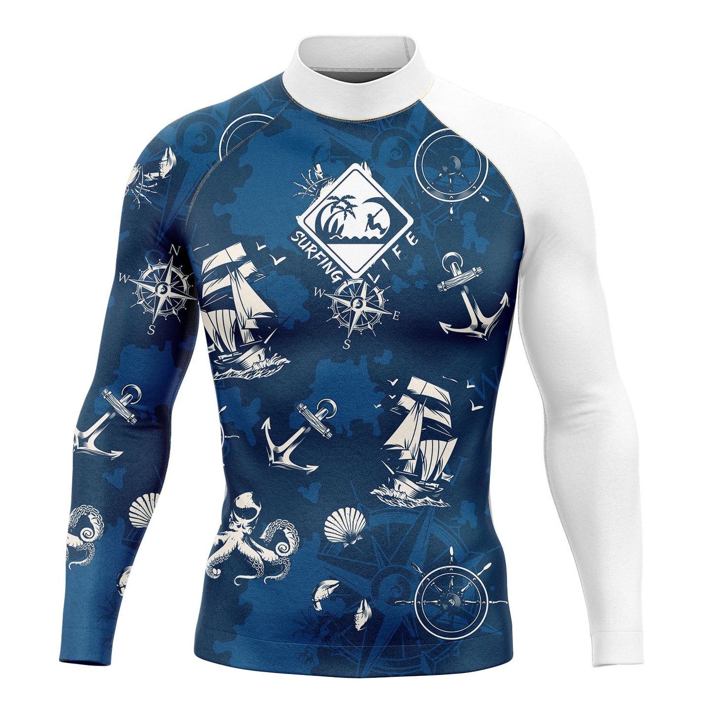 New Men's Long Sleeve Surfing Life Shirt Beach Sun Screen Surf Sweatshirt Rashguard UV Protection Swimwear UPF Gym Clothes