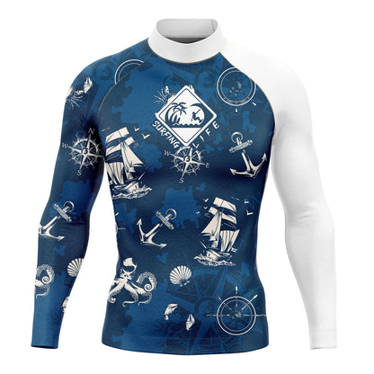 New Men's Long Sleeve Surfing Life Shirt Beach Sun Screen Surf Sweatshirt Rashguard UV Protection Swimwear UPF Gym Clothes