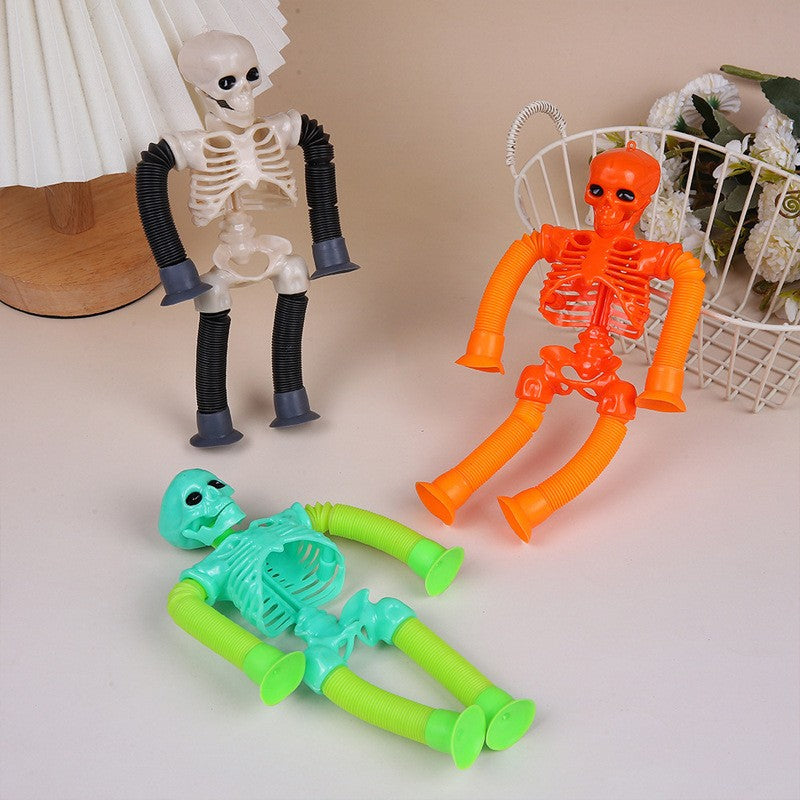 1-16PCS Fidget Toys Transformable Telescopic Toys Halloween Sensory Toys Kids Prize Suction Cups Skeleton Person Stretching Tube