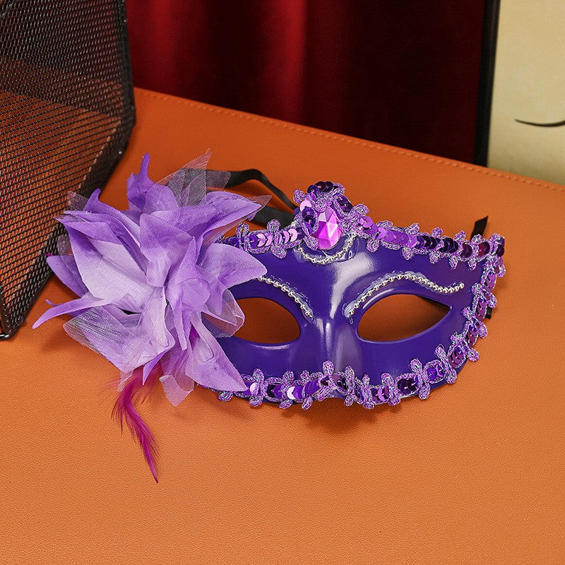 Women Venetian Masquerade Mask, Sparkly Rhinestone Flower Half Face Mask for Halloween Carnival Party Prom Costume