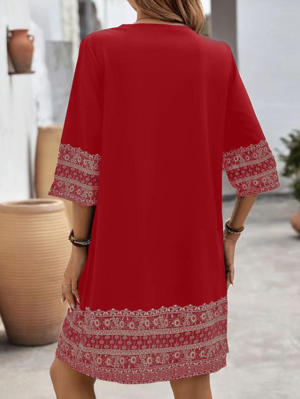 Women's Clothes Casual print Short Sleeve V-Neck Waist Cinched Dress summer vintage New Female Fashion Loose Mini Dresses 2025