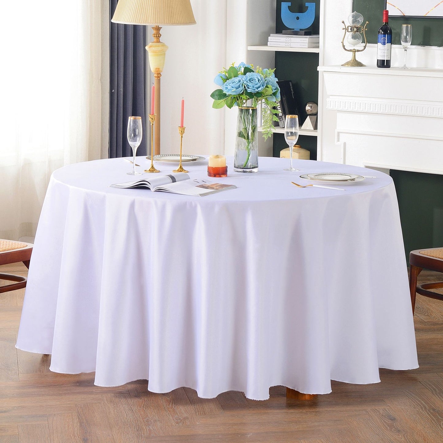 Round Tablecloths White Wedding Table Cloth Satin Solid Color Table Covers Hotel Wedding Birthday Dining Table Decoration