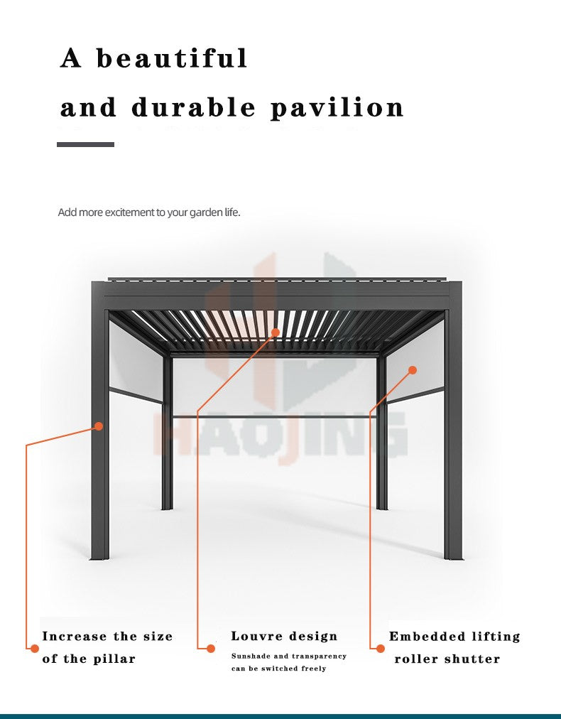 Outdoor Garden Gazebo Sun Room Waterproof Aluminum Pavillion 4x3 3x6 Electric Metal Louvred Pergola Bioclimatica roof Customized