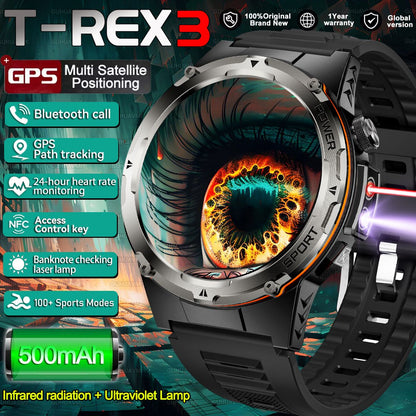 2026 Popular Outdoors GPS Sports Smart Watch Masculino Tela AMOLED Bússola à Prova D'água 500mAh NFC Chamada HD Smart Watch Para Homens T-REX 3