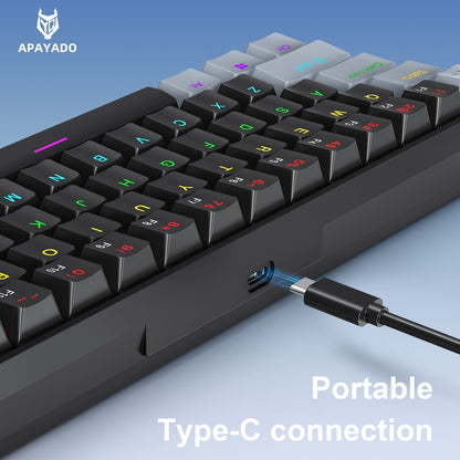 Mini Teclado Mecânico APAYADO K61, Com Fio, 61 Teclas, RGB Fantasma, Switch Mecânico Preto/Branco Vermelho/Azul para Jogos, 60% Portátil