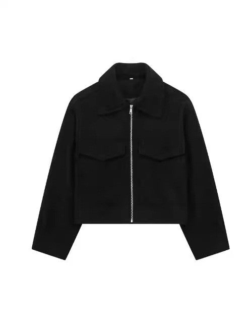 Woolen Coat Women Fashion Short Jacket Turn-down Collar Coats Warm Wool Jackets Zip Outerwear Autumn Winter Clothing Overcoat