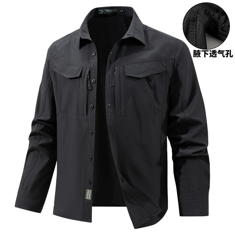 Men Outdoor Elastic Quick Drying Ventilation Cargo Shirts Spring Male Long Sleeves Thin Breathable Comfortable Waterproof Shirts