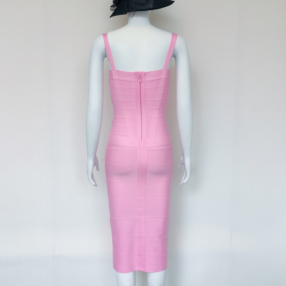 BEAUKEY Sexy Vintage Quality Evening Yellow Bandage Dress 2023 Women Summer Blue