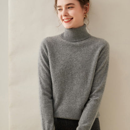 Suéter de Cashmere Feminino Gola Alta Manga Comprida Pulôver de Malha 100% Cashmere Puro Suéter Básico Versão Coreana Top Feminino