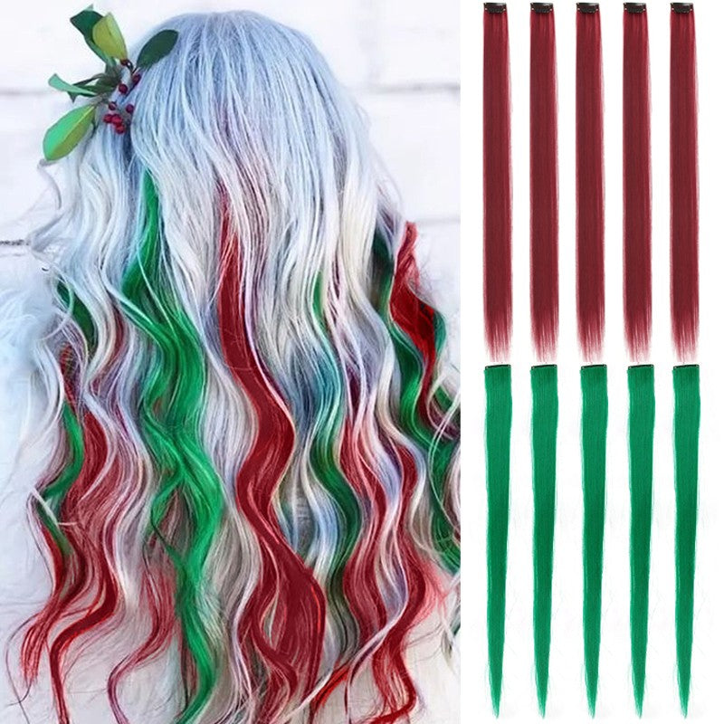 10Pcs Pink Clip in Hair Extensions Party Highlights Wig Synthetic Colored Straight Hairpiece for Girls Kids Christmas Party Use