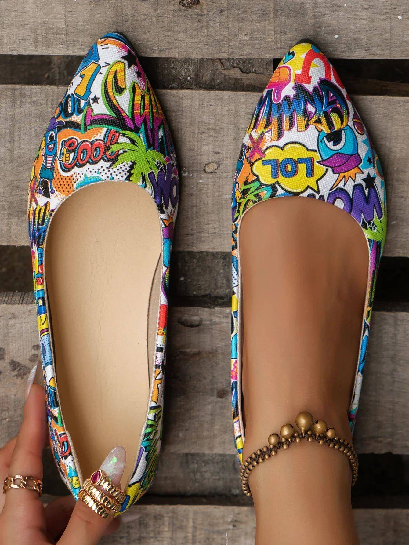 Women's Shoes Loafers Ballet Flats Pointed Toe Barefoot Slip-on Casual Flat Heel Comfortable Random Pattern Woman Shoe Size 43