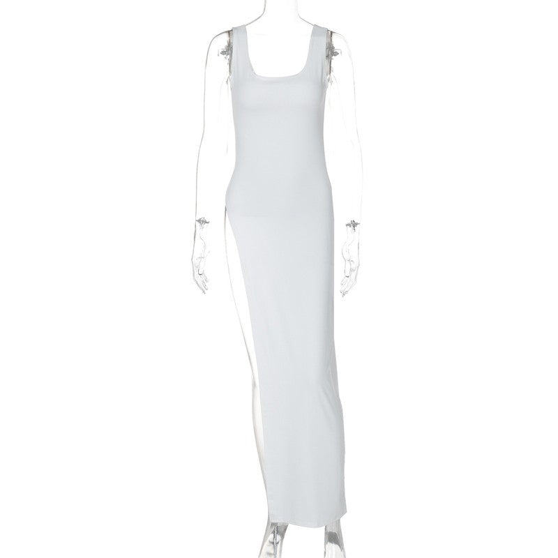2025 Sexy Sleeveless Side High Split Dress Solid Backless Women Midi Dresses Sum