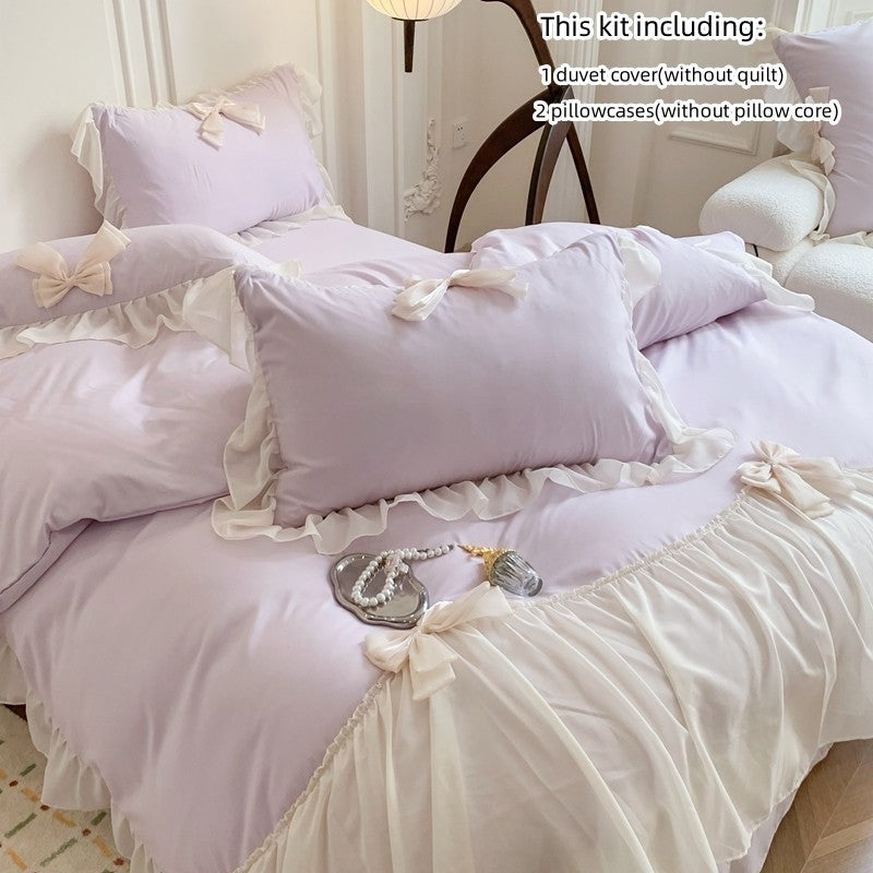 3pcs White Bedding set ruffles Duvet Cover Set (1*Duvet Cover + 2*Pillowcase, Without Core)for bedroom guest room