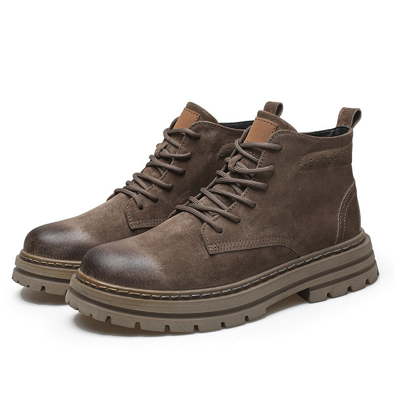 Lace Up High-top Ankle Boots Classi Male Simple Desert Boots British Style Men Casual Leather Cowboy Boots Business Outdoor Shoe