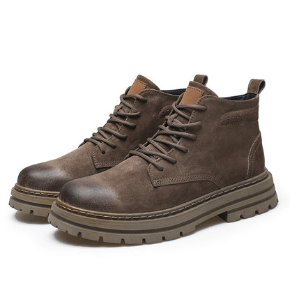 Lace Up High-top Ankle Boots Classi Male Simple Desert Boots British Style Men Casual Leather Cowboy Boots Business Outdoor Shoe