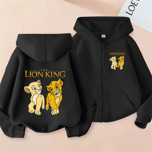 Children's New Anime Lion King Simba Zipper style Pink Long Sleeve Hoodies Tops leisure Sweatshirt Girls Age 3-12 Holiday gifts