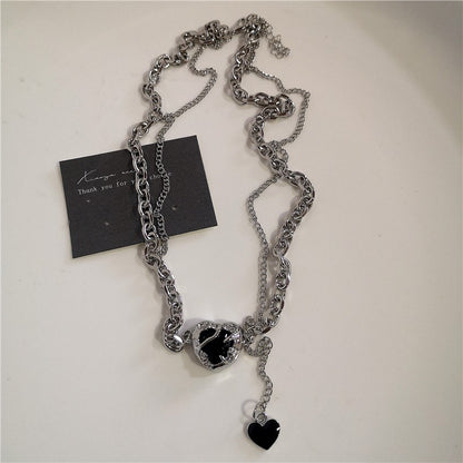 Punk Rock Black Heart Cross Pendant Chain Necklace For Men Women Cool Hip Hop Street Vintage 90s Y2K Grunge Goth Accessories
