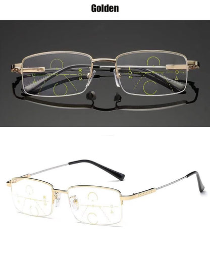 Progressive Men's Eyeglasses Frame Multifocal Reading Glasses Anti Blue Light Eyewear Near Far Sight Glasse escuadras de metal+4