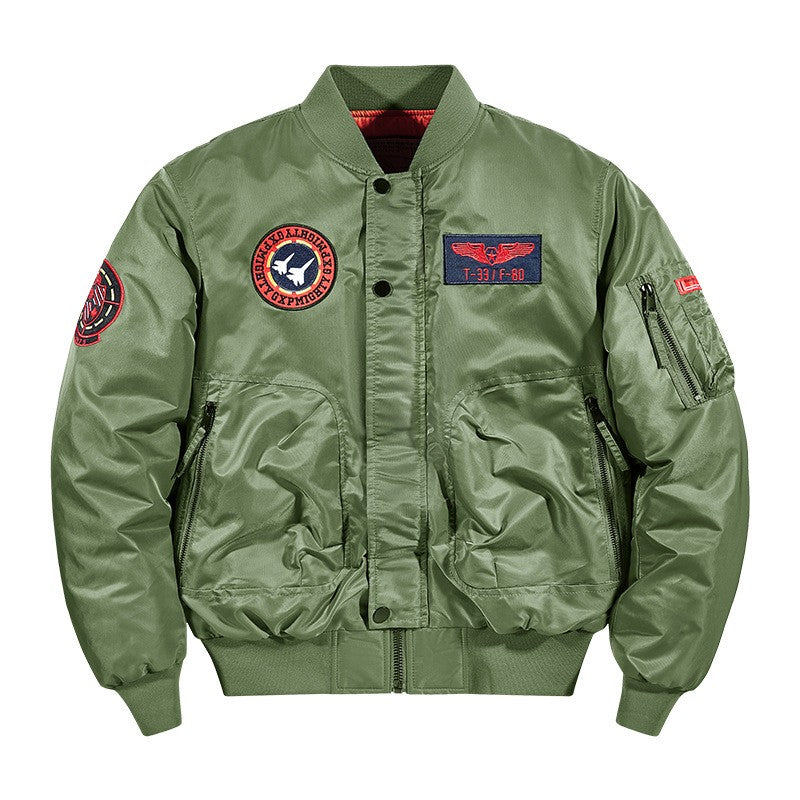 Unisex Winter Thicken Warm Bomber Jacket Air Force Style Flight Parkas Coat with Cotton Embroidery Casual Outwear for Men