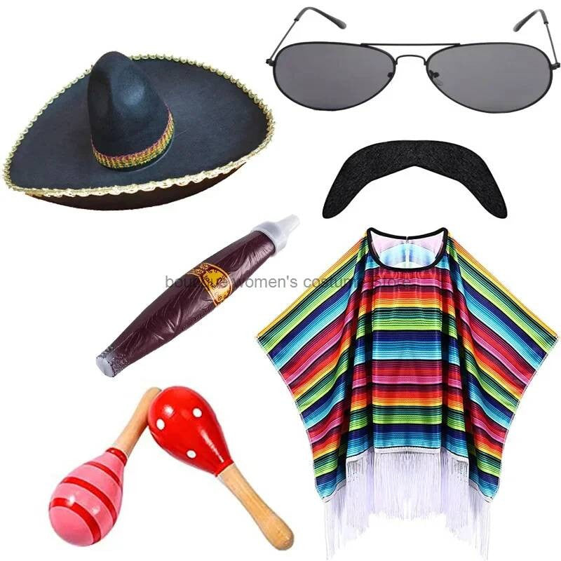 Mexican Shawl Halloween Cloak Cosplay Dance Party Mexican Hat Adult Ribbon Cloak Adult Kids Funny Costume Halloween Cosplay