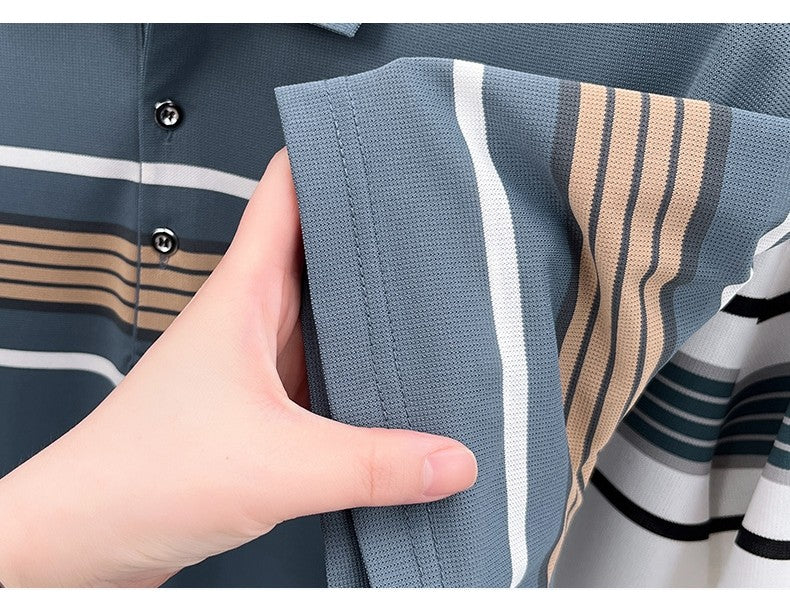 High end letter embossed short sleeve polo shirt luxury brand T-shirt fashion striped summer new ice silk breathable men's top