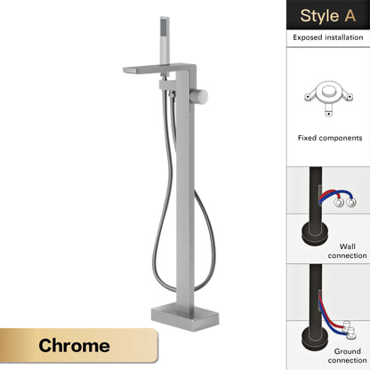 Luxury Black Brass Bathroom Faucet Floor standing Design Single Handle Hot and Cold Water Embedded Design Simple Bathtub Mixer