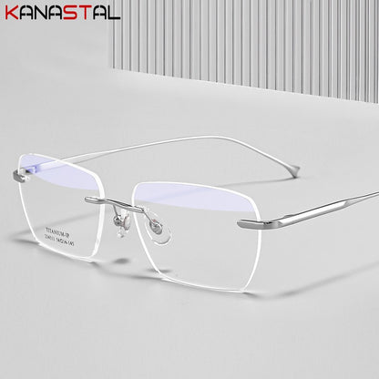 Men Pure Titanium Eyeglasses Frame Women Ultralight Rimless Glasses Blue Light Blocking Lens Prescription Myopia Reading Eyewear