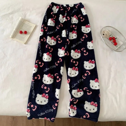 Yuguigou Flannel Sleeping Pants For Women Thickened Coral Fleece Pants For Autumn And Winter Cute Student Warm Plush Home Pant