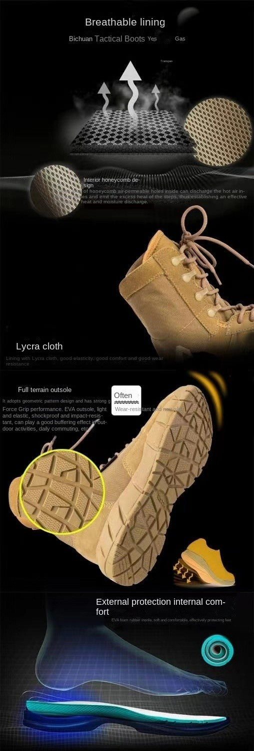 Botas Táticas Leves Masculinas de Combate, Anticolisão, de Treinamento, com Cadarço, Impermeáveis, para Caminhada ao Ar Livre, Calçado Respirável