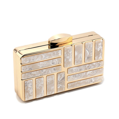 Acrylic Women Clutch Evening Bags Flap Luxury New Arrival Hollow Out Style Glitter Handbags Metal Chain Party Wedding Bridal Pro