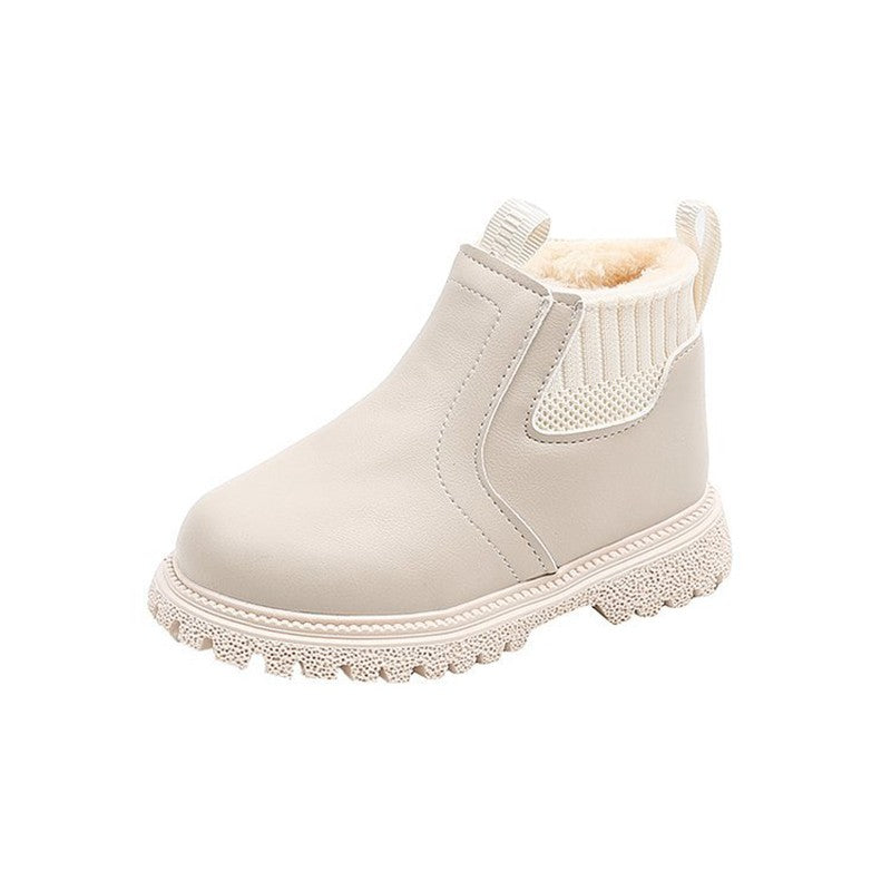 21-30 Kids Ankle Boots for Little Boys Girls Thermal Snow Boots Fashion PU Leather Children Short Rubber Boots with Thick Plush