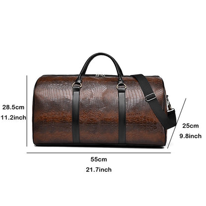 Large Capacity Travel Duffle Bag for Men PU Leather Crocodile Pattern Waterproof Sports daily casual Tote Bag women