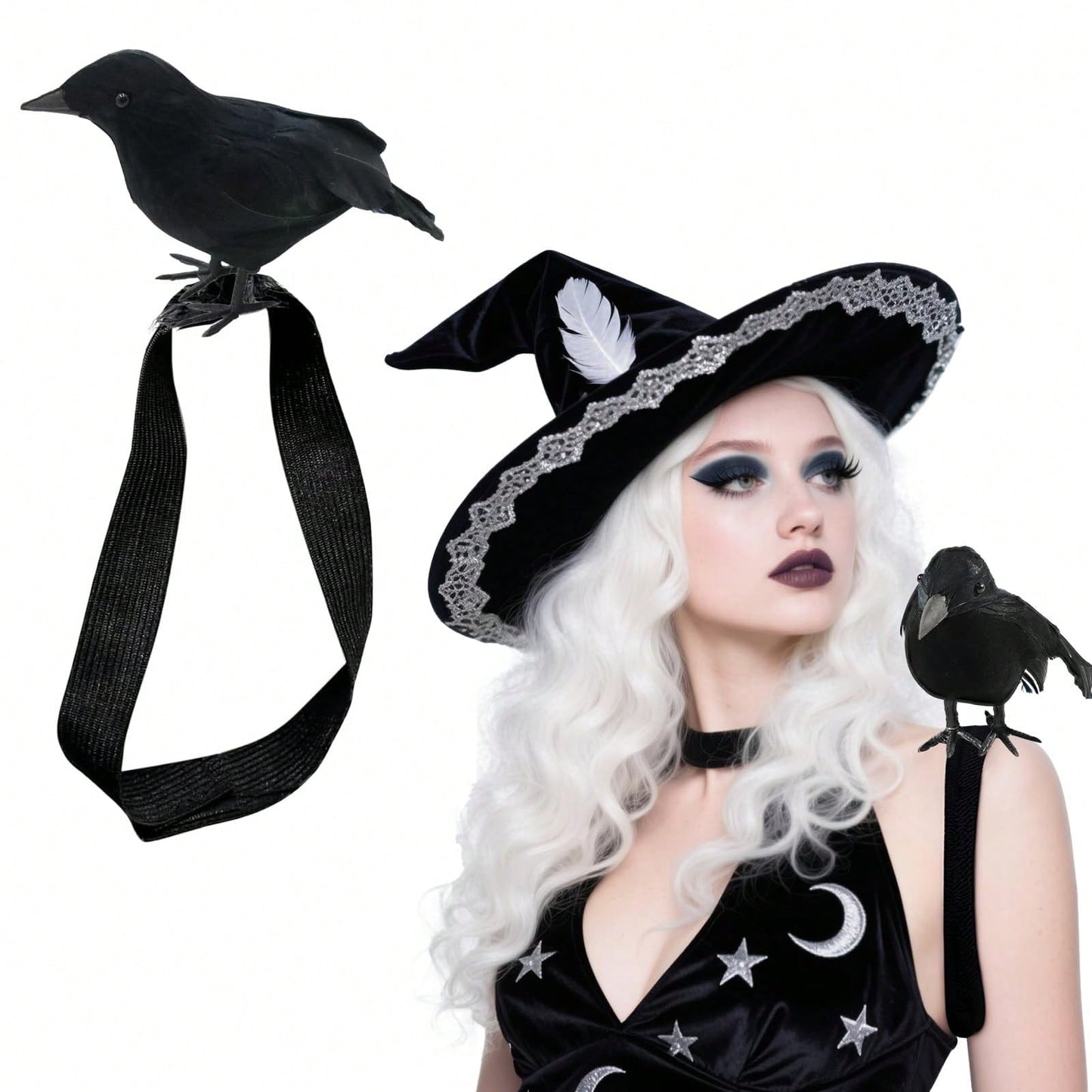 Halloween Realistic Crow Statue Shoulder Strap Style for Halloween Party Indoor Outdoor House Garden Decoration Christmas Party