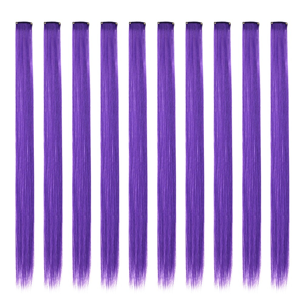 Mechas Coloridas Cabelo Sintético 10 Peças Extensões de Cabelo Liso 55 cm Com Presilha Aplique para Mulheres Festa Cosplay Presentes