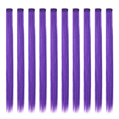 Mechas Coloridas Cabelo Sintético 10 Peças Extensões de Cabelo Liso 55 cm Com Presilha Aplique para Mulheres Festa Cosplay Presentes