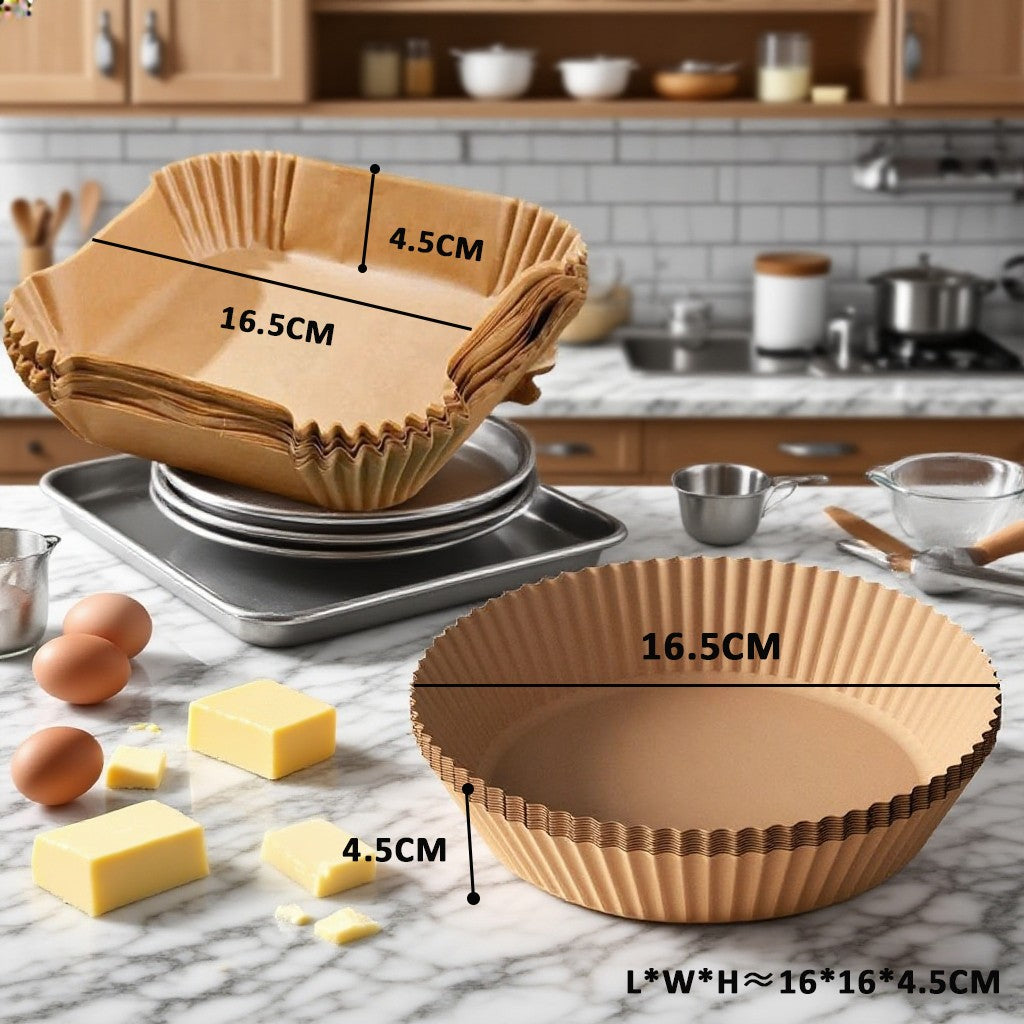 100pcs Air Fryer Paper Liners Disposable Non-Stick Parchment Paper Waterproof Oil-Proof Square Round Liners for Baking Roasting