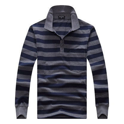 Cotton Polos Men Long Sleeve Mens Polo Shirt Spring Autumn Striped Male Polo Dress Classic Business 2018 Father Gift Drop Ship