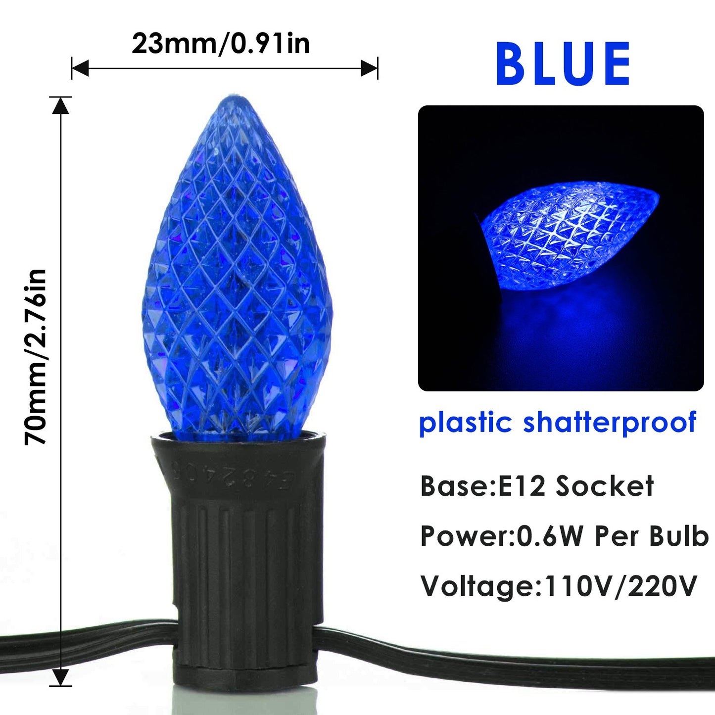 50FT C7 Shatterproof String Lights RGB Dimmable Faceted Strawberry Led Bulbs Connectable Outdoor Fairy Light Party Holiday Decor