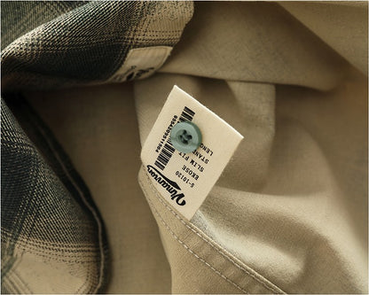 Autumn New Japanese Retro Long-Sleeve Lapel Plaid Cargo Shirt Men's Simple 100% Cotton Washed Pocket Casual Blouses Thin Coat