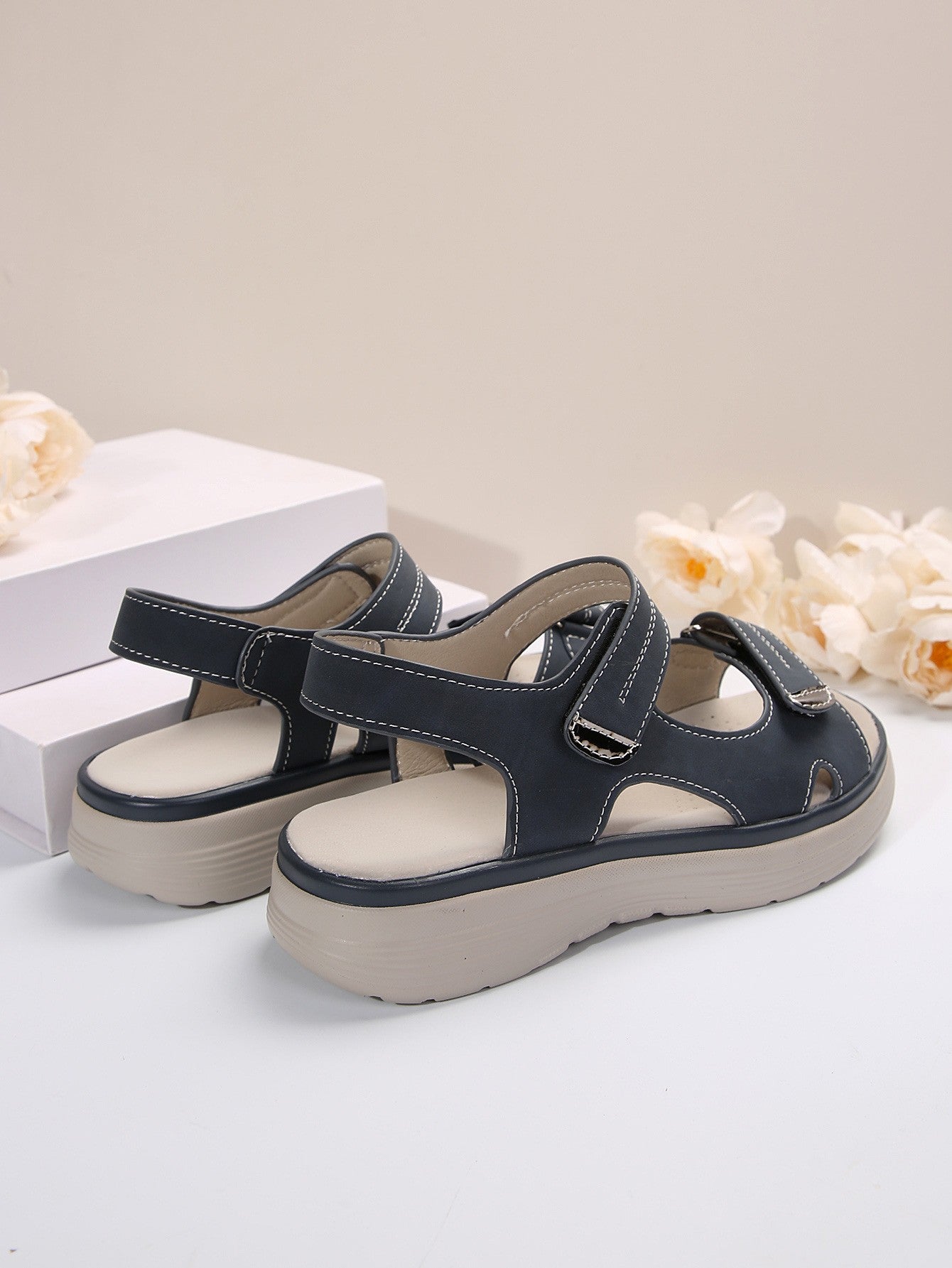 Women's Solid Color Casual Sandals, Platform Ankle Buckle Soft Sole Walking Wedge Shoes, Slingback Summer Shoes