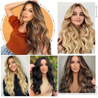 Kit 4 Peças Aplique Tic Tac Cabelo Sintético 20 Polegadas Cacheado Longo Grosso Para Mulheres Cabeça Inteira extensões de cabelo sintéticas
