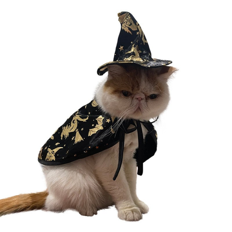 Fantasias de Halloween para Pets Cães Gatos Fantasia de Bruxa de Halloween para Pets Capa Chapéu Capa de Vampiro de Halloween Roupas de Cosplay de Gato Mago