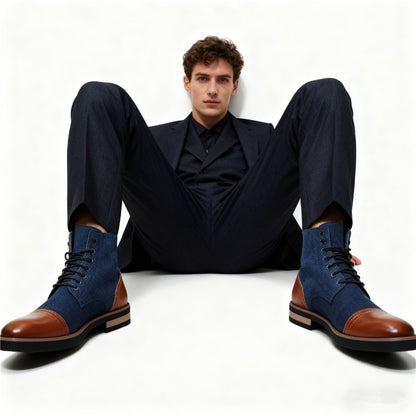 Men's Leather Lace - up Ankle Boots Retro Color - Block Formal Casual Boots Comfortable Non - slip Dress Boots For Daily Wear