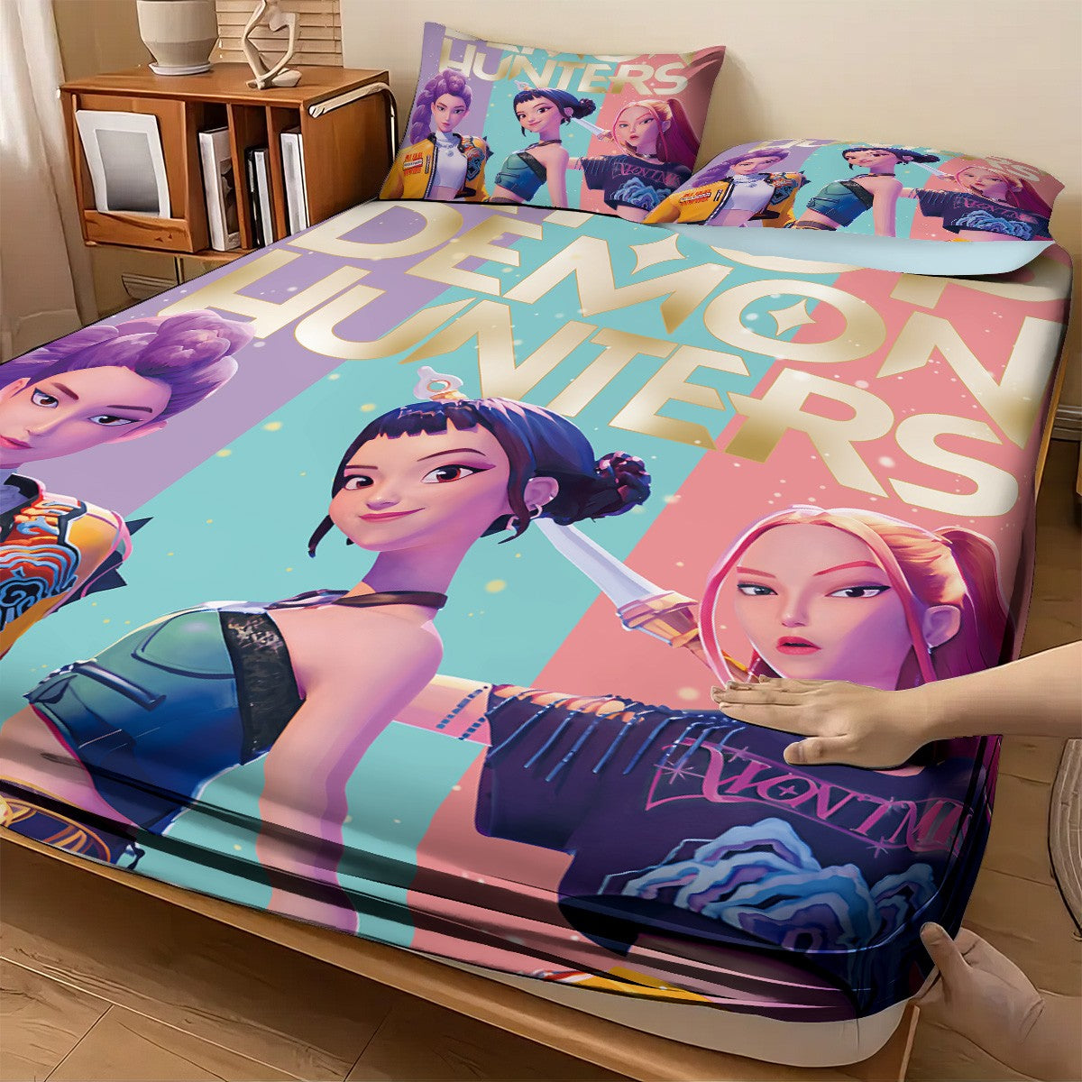 3pcs K-Pop Demon Hunters Printed coreless Bed Sheet Set Multi Size Soft Bed Cover Bedroom Bedding Machine Washable