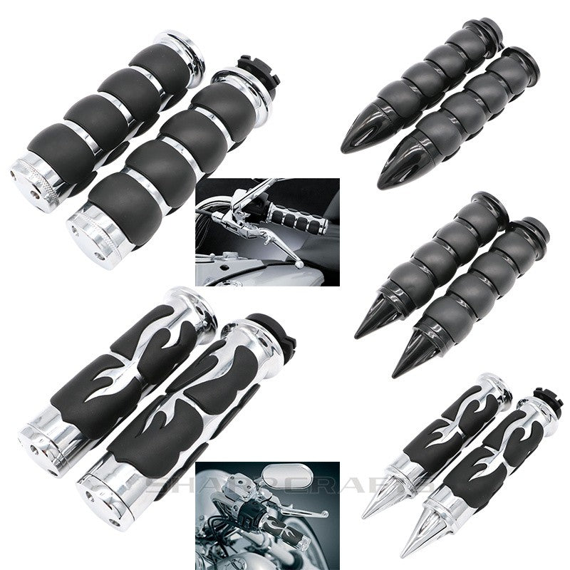 1" 25mm & 7/8'' 22mm Billet Rubber Flame Spike Hand Grips For Harley Honda Kawasaki Suzuki Yamaha  Bikes Cruiser Chopper Custom