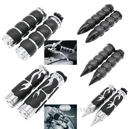1" 25mm & 7/8'' 22mm Billet Rubber Flame Spike Hand Grips For Harley Honda Kawasaki Suzuki Yamaha  Bikes Cruiser Chopper Custom